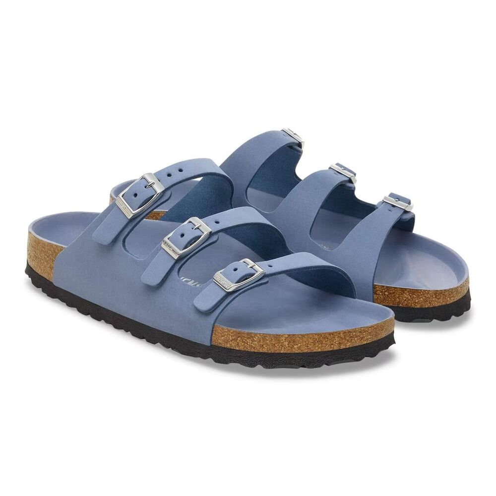 BIRKENSTOCK WOMEN'S FLORIDA LEATHER 3 STRAP SANDALS STONE BLUE 38 REGULAR